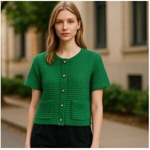 NWT‎ Joie Womens XL Green Knit Button Front Cardigan Sweater Top Cottagecore